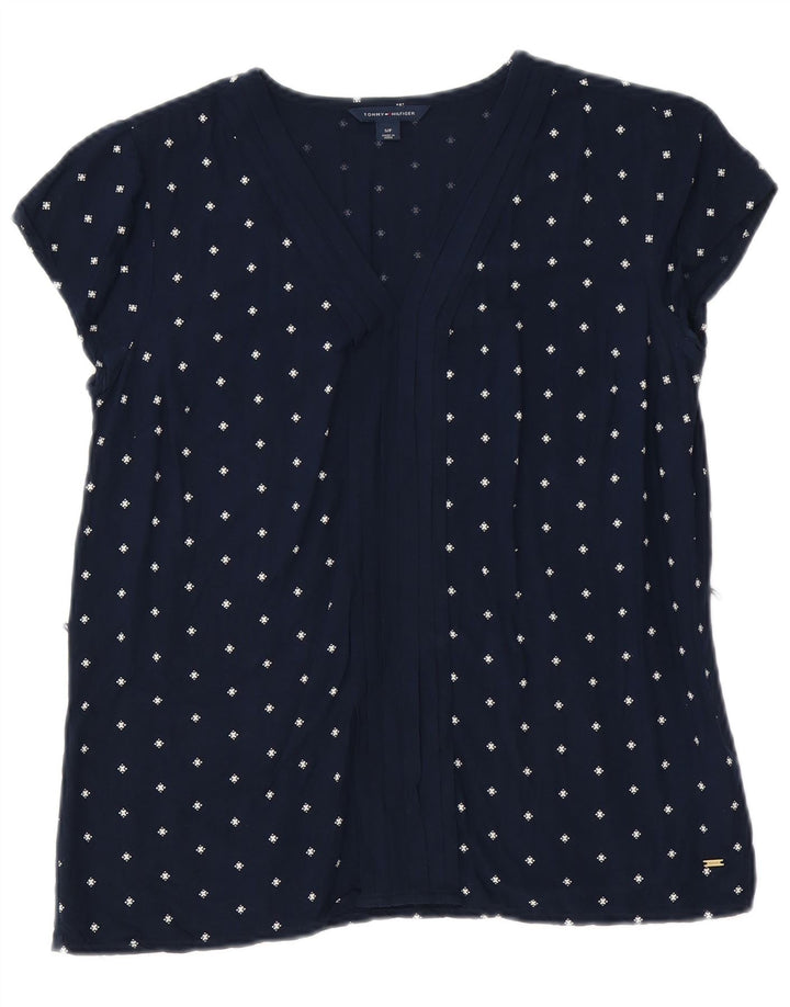 Tommy Hilfiger Damen-Blusenoberteil mit abstraktem Muster, Gr. 10, Marineblau