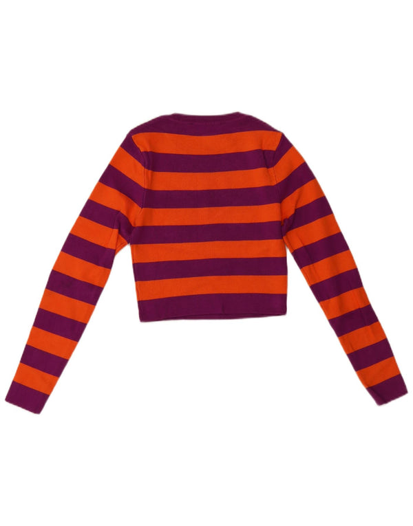 Zara Womens Crop Boat Neck Jumper Sweater UK 8 Small Purple Striped Viscose