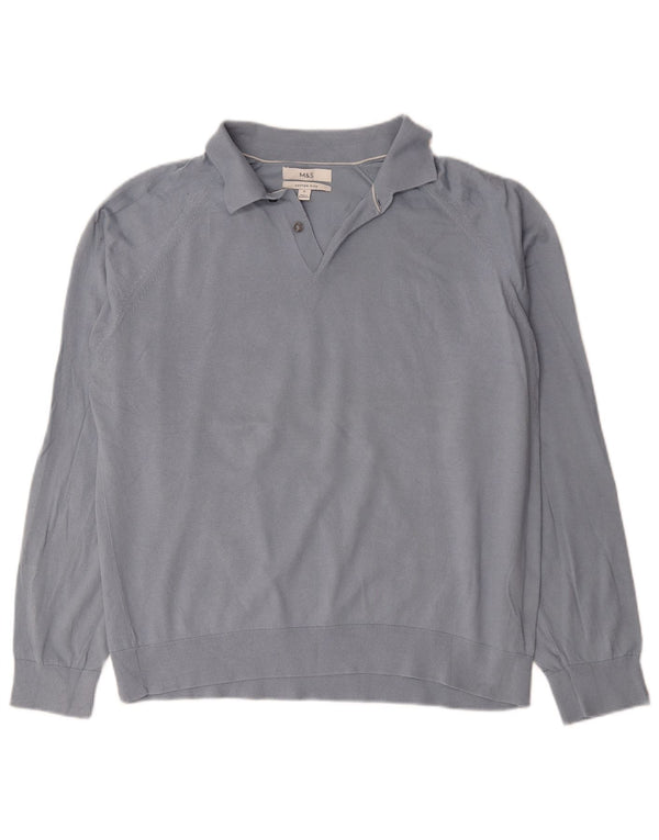 Marks & Spencer Mens Polo Neck Jumper Sweater XL Blue Cotton