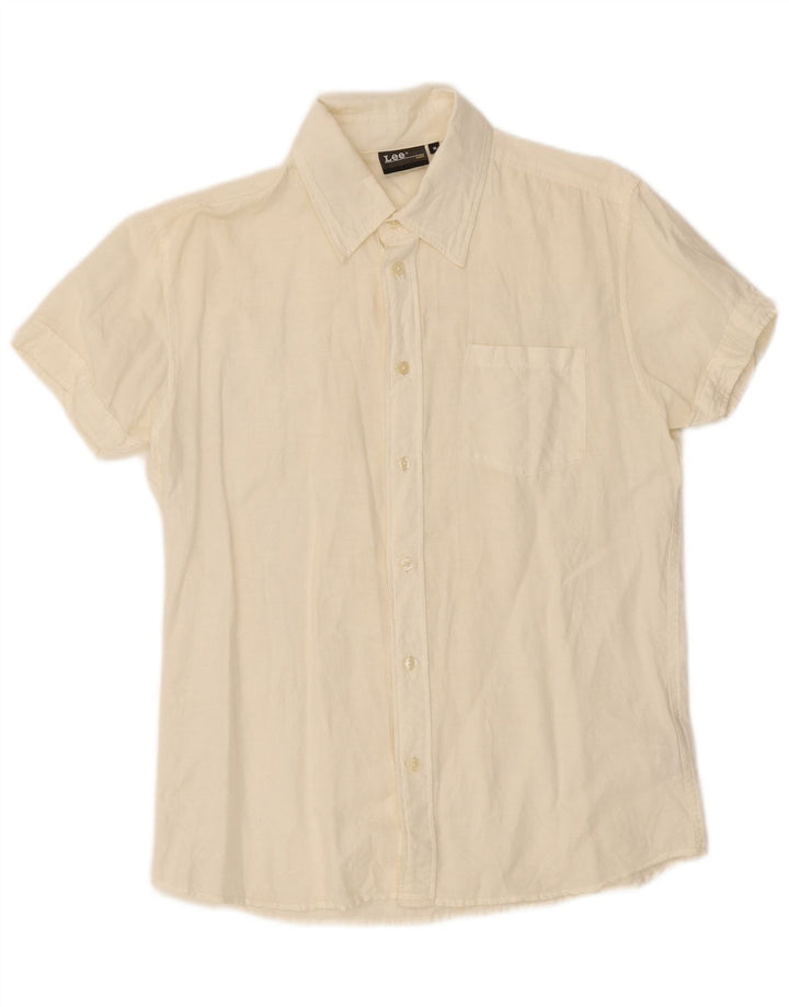 LEE Mens Short Sleeve Shirt Medium Off White Linen