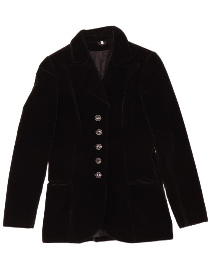 Giacca blazer in velluto a 5 bottoni vintage da donna IT 42 cotone nero medio
