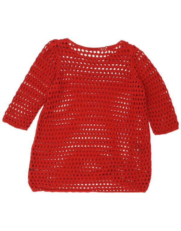 Häkelpulloverkleid mit 3/4-Ärmeln für Damen, UK 24 4XL, rotes Acryl