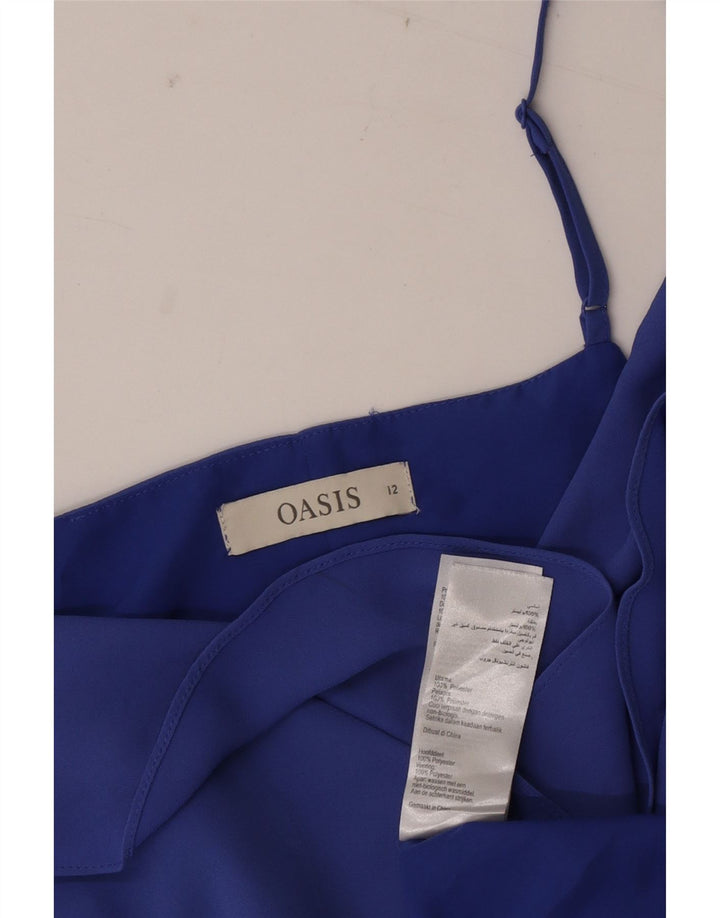 Oasis Womens Sleeveless Ruffle Front Sheath Dress UK 12 Medium Blue