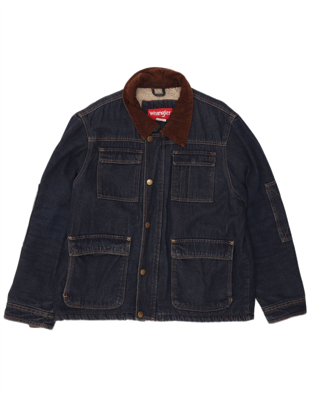 Wrangler Mens Sherpa Denim Jacket UK 40 Large Blue Cotton