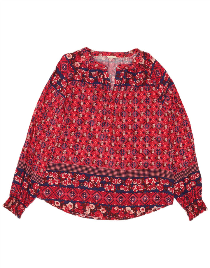 Monsoon Womens Long Sleeve Blouse Top UK 14 Large Red Geometric Viscose