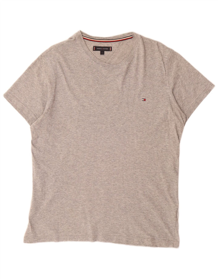 TOMMY HILFIGER Mens T-Shirt Top Large Grey Cotton