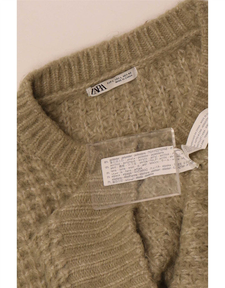 Zara Mens Crew Neck Jumper Sweater Large Khaki Polyester