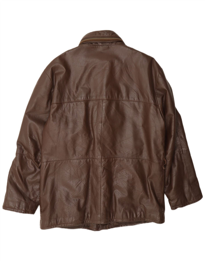 Vintage hombres chaqueta de cuero con capucha Reino Unido 38 marrón medio