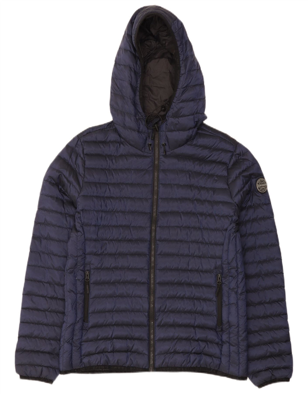 Superdry Womens Hooded Padded Jacket UK 16 Large Navy Blue Nylon