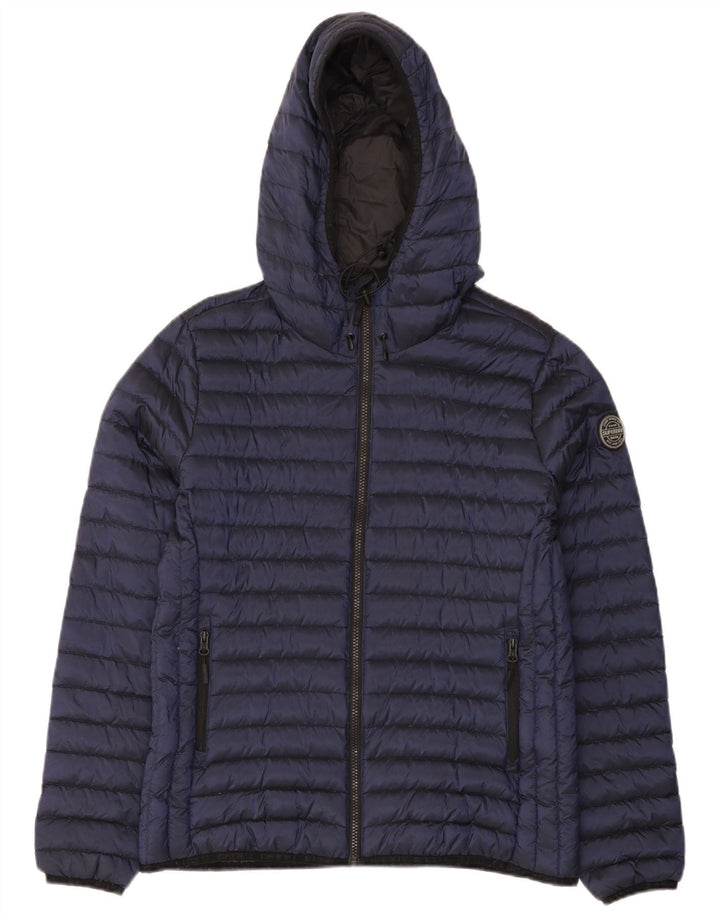 Superdry Womens Hooded Padded Jacket UK 16 Large Navy Blue Nylon