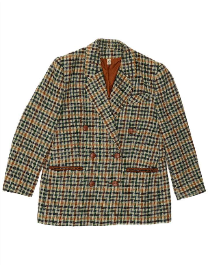 vintage Femme Double Breasted Blazer Veste UK 16 Grand Pied-de-Poule Vert