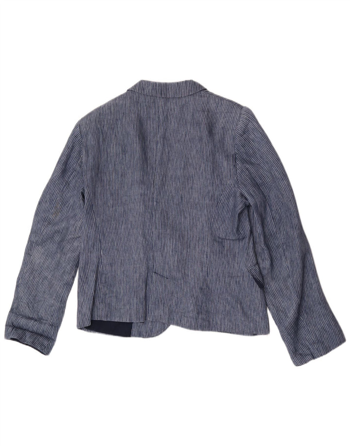Zara Womens 1 Button Blazer Jacket UK 18 XL Blue Pinstripe Polyester