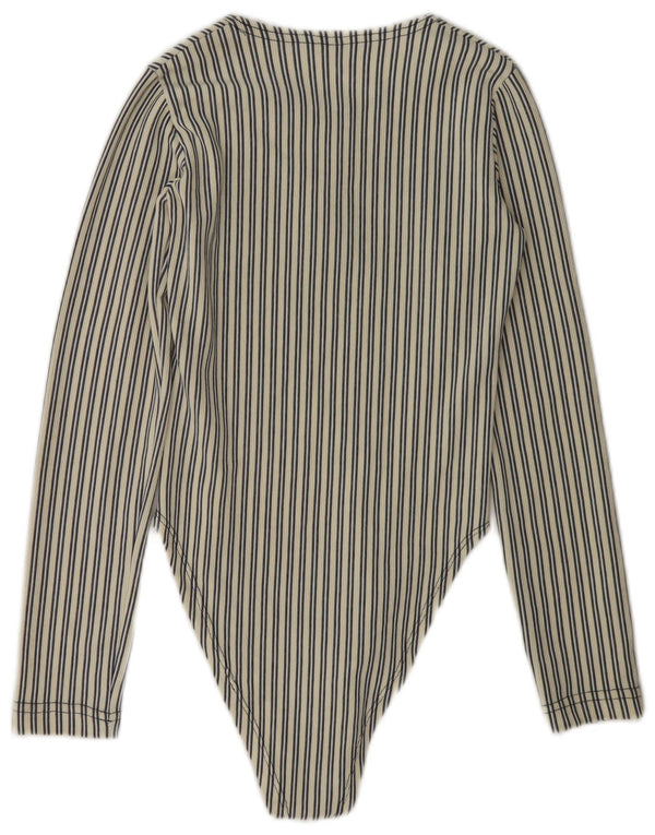 Body vintage da donna a maniche lunghe UK 8 piccolo a righe blu