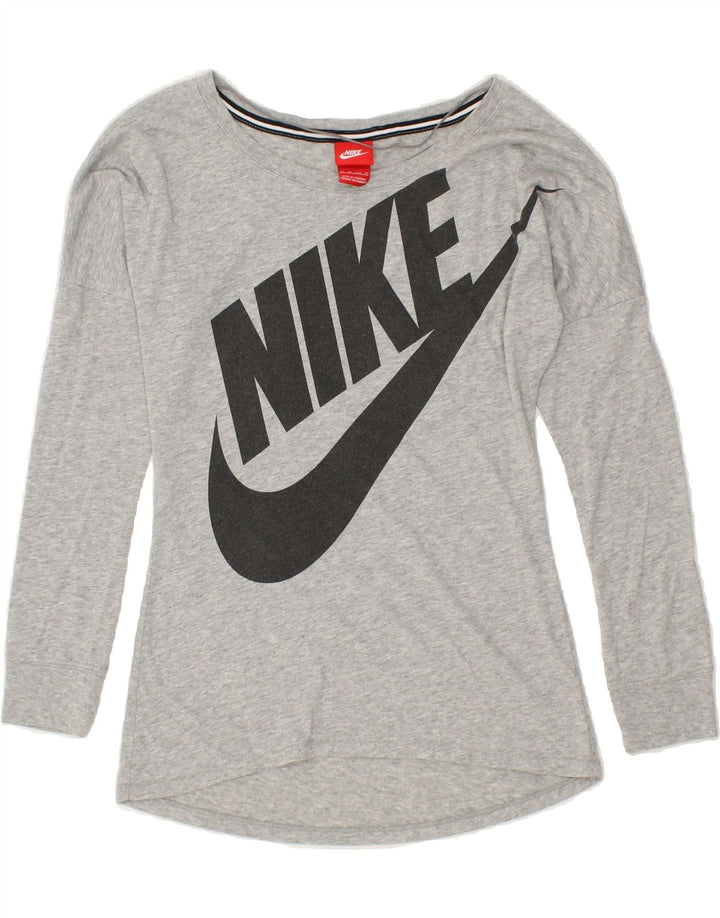 NIKE Womens Oversized Graphic Top Long Sleeve UK 6 XS Grey Vintage Nike and Second-Hand Nike from Messina Hembry 