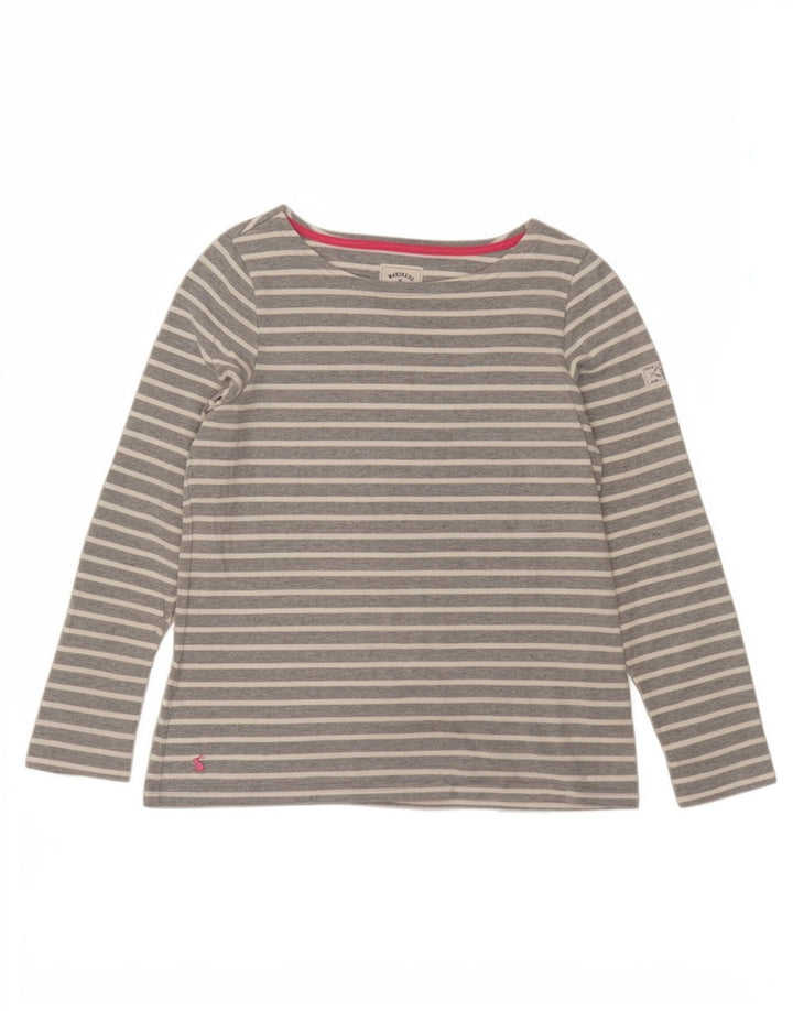 Joules Womens Top Long Sleeve UK 12 Medium Grey Striped Cotton