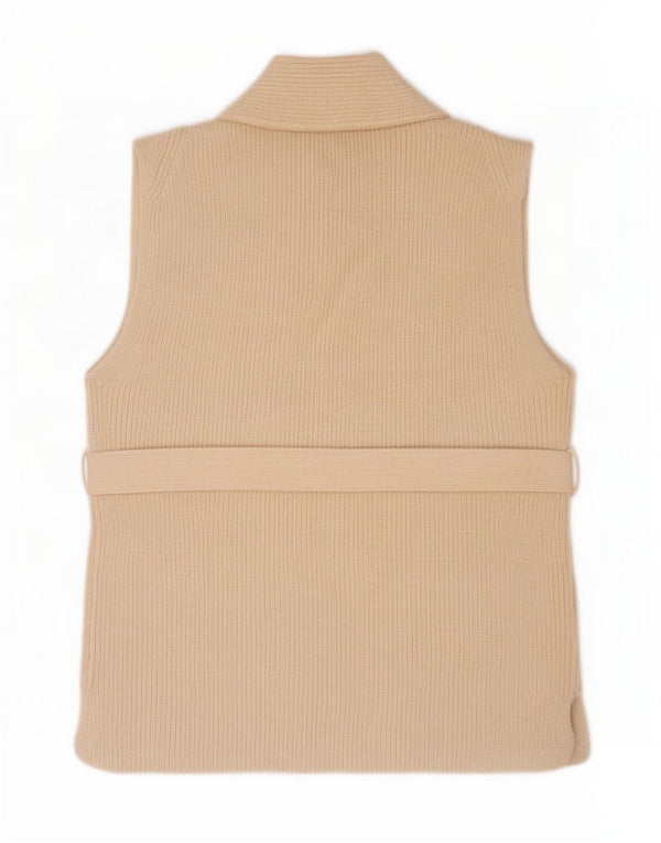 Zara Mujer Cárdigan Sin Mangas Suéter UK 10 Small Beige Acrílico