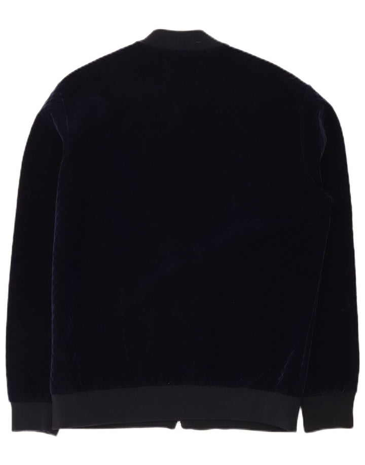 Zara Herre Velour Bomber Jacket UK 40 Large Navy Blue Polyester