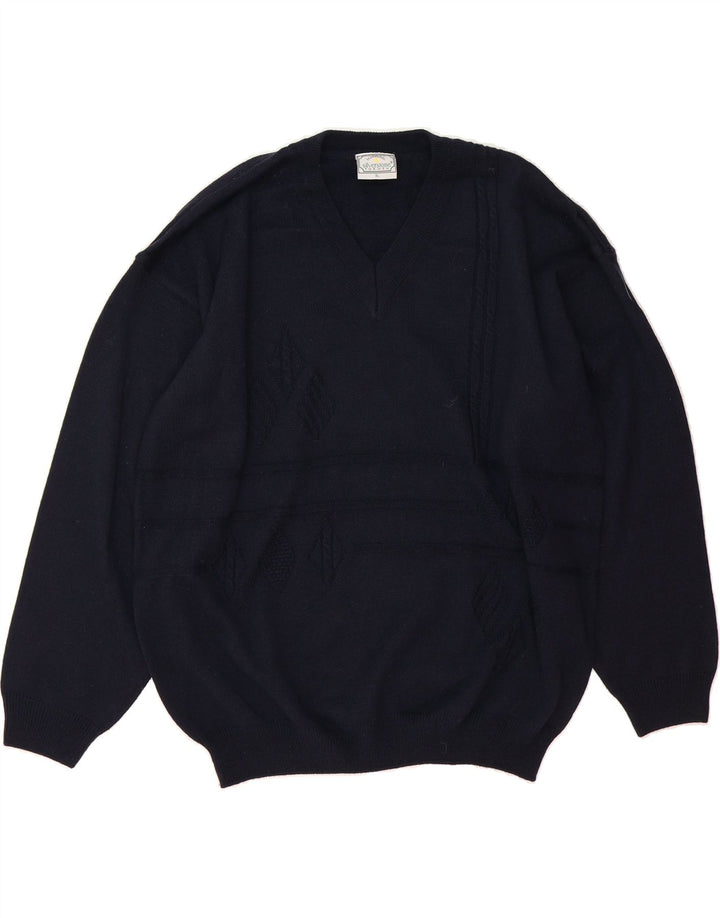 SILVERSTONE Mens V-Neck Jumper Sweater XL Navy Blue Acrylic Vintage Silverstone and Second-Hand Silverstone from Messina Hembry 