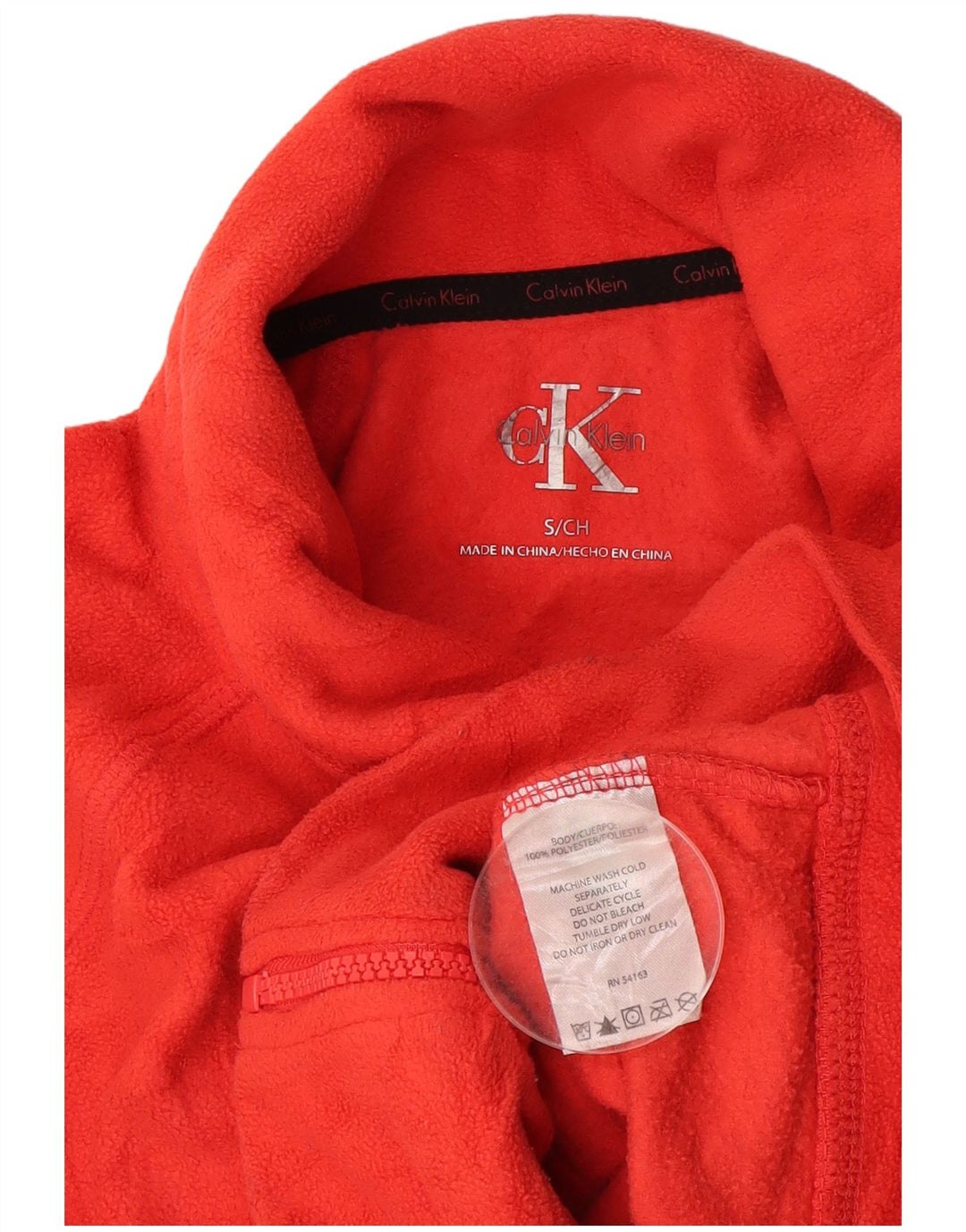 CALVIN KLEIN Womens Graphic Fleece Jacket UK 10 Small Orange Polyester
