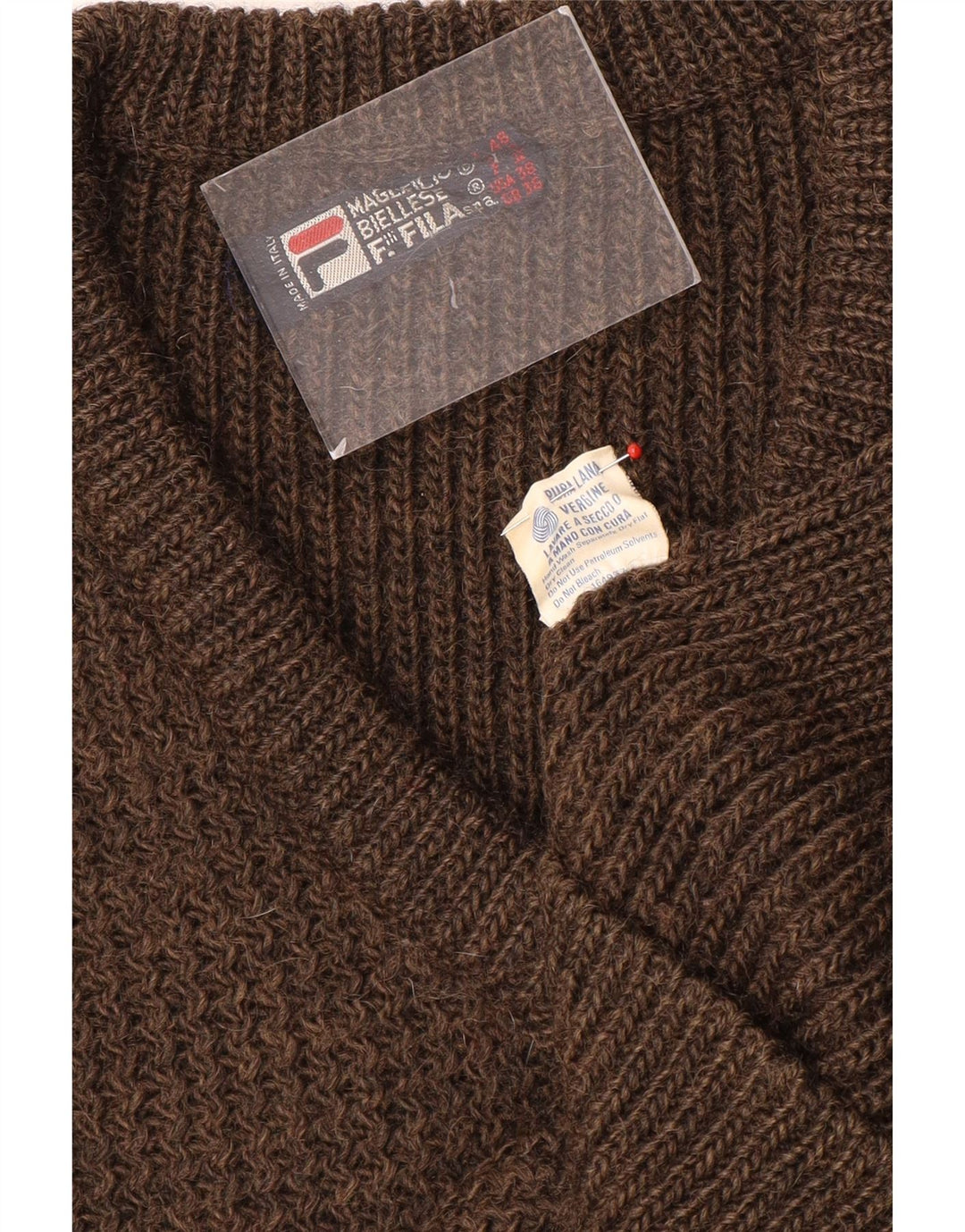 Fila Mens V-Neck Jumper Sweater UK 36 Small Brown Wool
