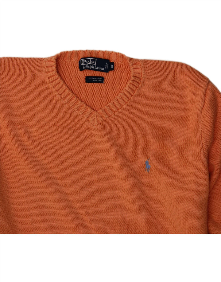 POLO RALPH LAUREN Mens V-Neck Jumper Sweater Medium Orange