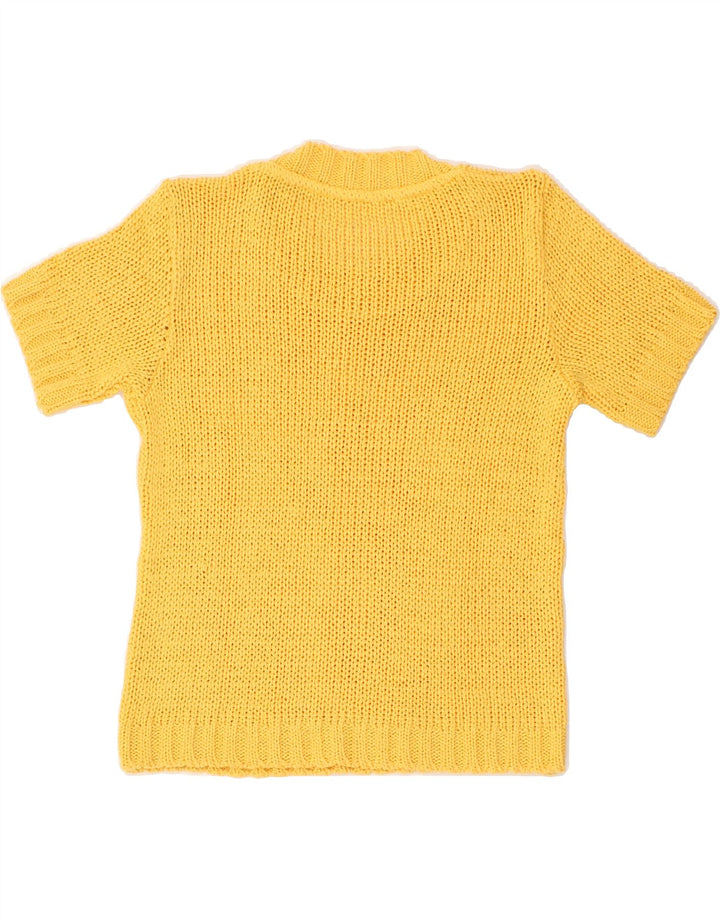 VINTAGE Womens Short Sleeve Boat Neck Jumper Sweater UK 12 Medium Yellow | Vintage Vintage | Thrift | Second-Hand Vintage | Used Clothing | Messina Hembry 