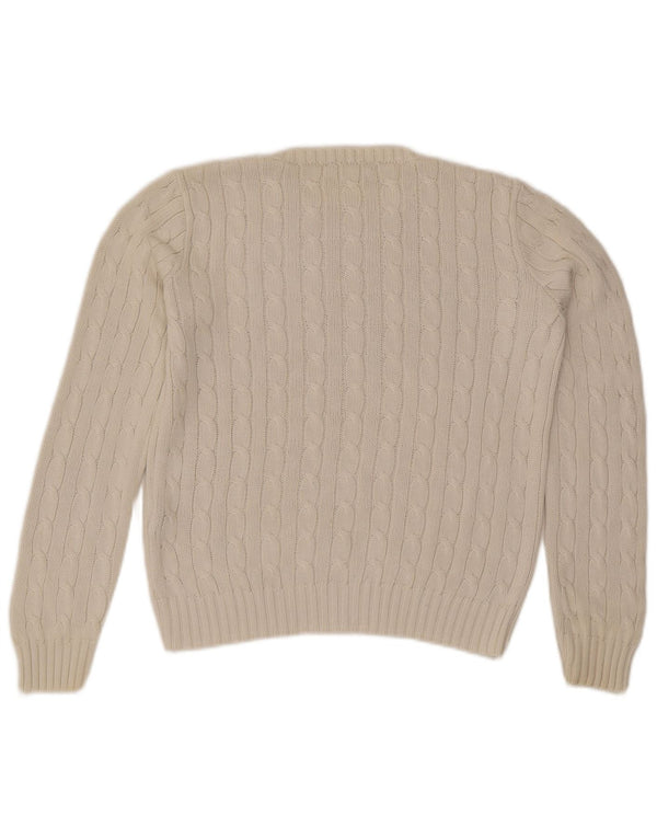 Ralph Lauren Womens Crew Neck Jumper Sweater UK 12 Medium White Cotton