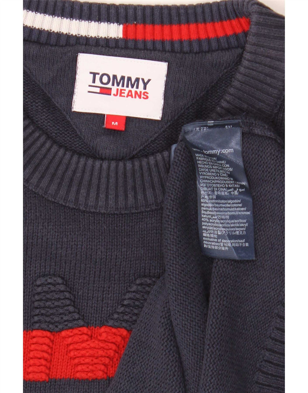 Tommy Hilfiger Mens Crew Neck Jumper Sweater Medium Navy Blue Cotton