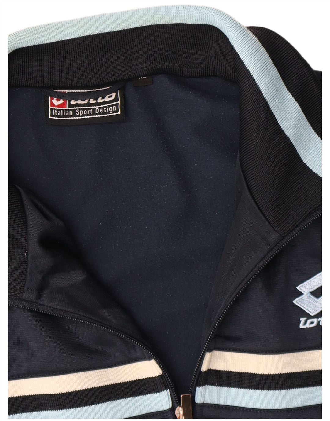 Lotto Womens Tracksuit Top Jacket UK 18 XL Navy Blue Striped Polyester