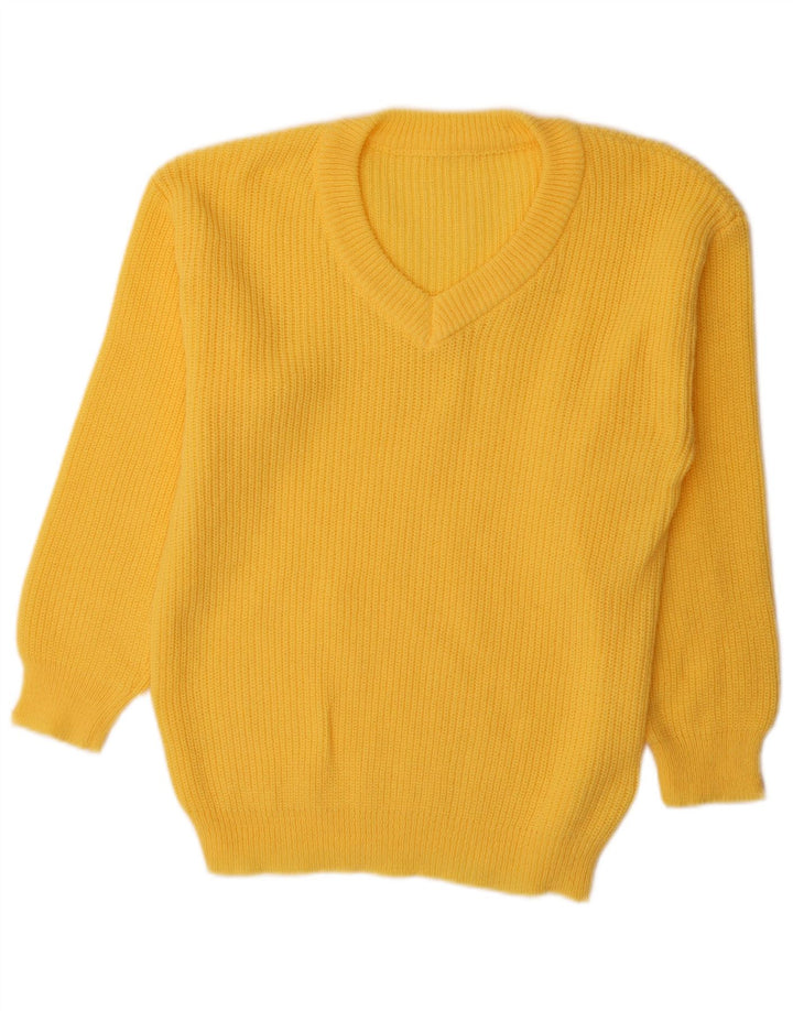 Vintage Womens V-Neck Jumper Sweater UK 16 Large Yellow Polyester