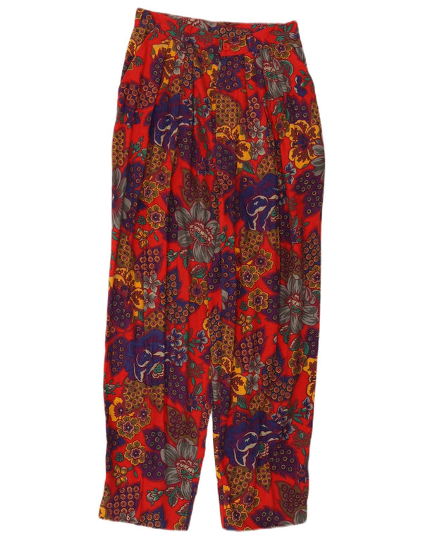 Benetton Dame Højtaljede Cropped Trousers IT 42 Medium W26 L26 Red Floral