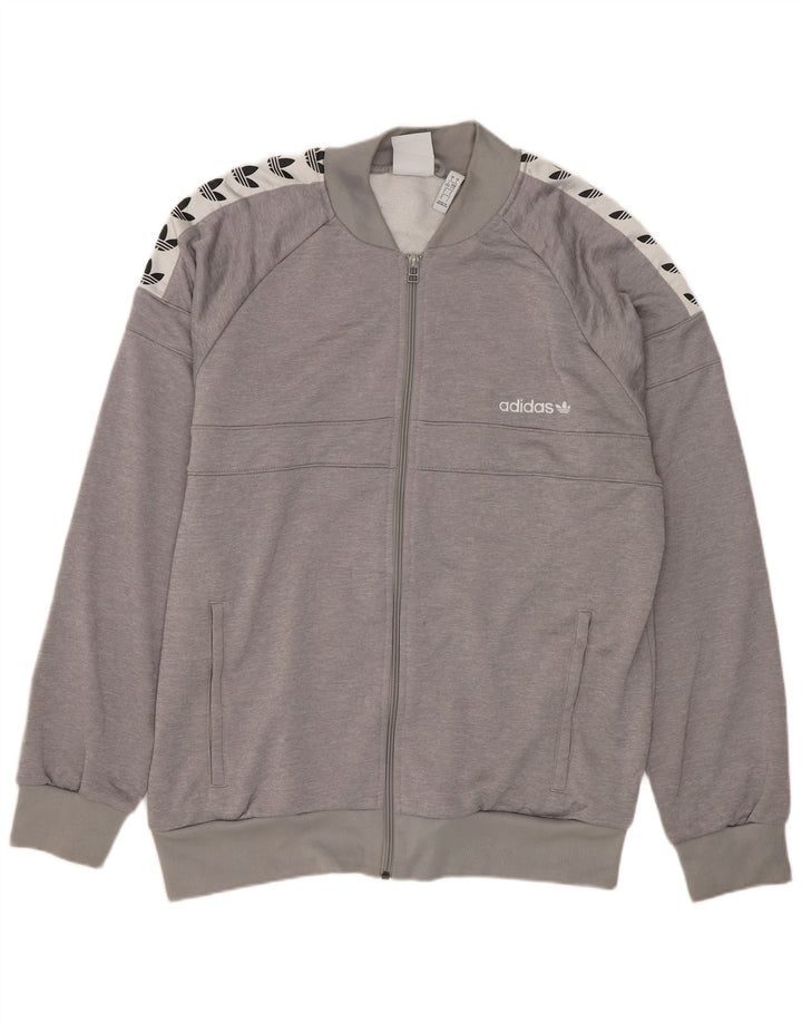 ADIDAS Mens Graphic Tracksuit Top Jacket Large Grey Colourblock Polyester