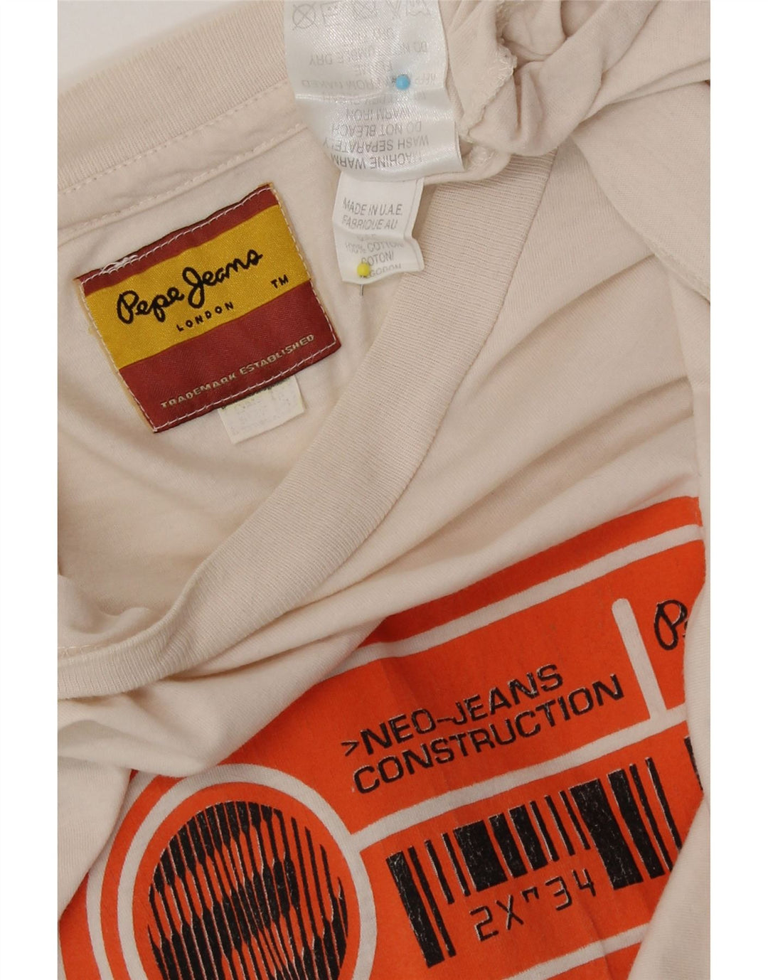 PEPE Jeans Mens Graphic T-Shirt Top Medium Off White Cotton