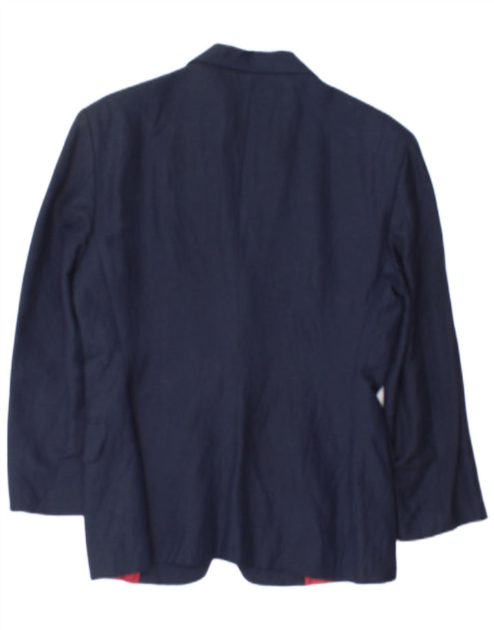 Benetton Dame 2 Button Blazer Jacket IT 42 Medium Navy Blue Linen