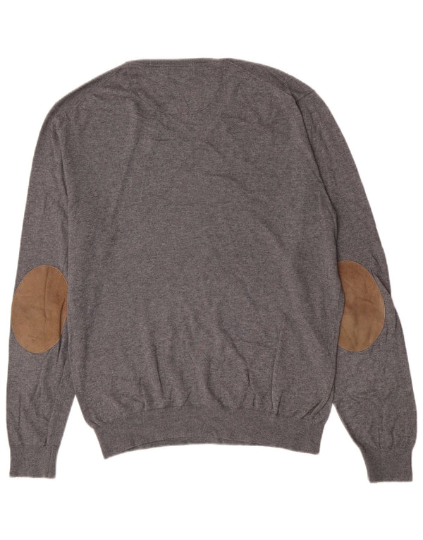 Massimo Dutti Mens V-Neck Jumper Sweater Large Grey Cotton Classic