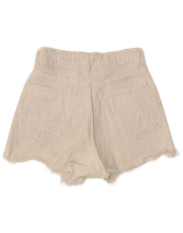 Pantaloncini in denim invecchiato da donna Zara EU 34 2XS W24 cotone bianco