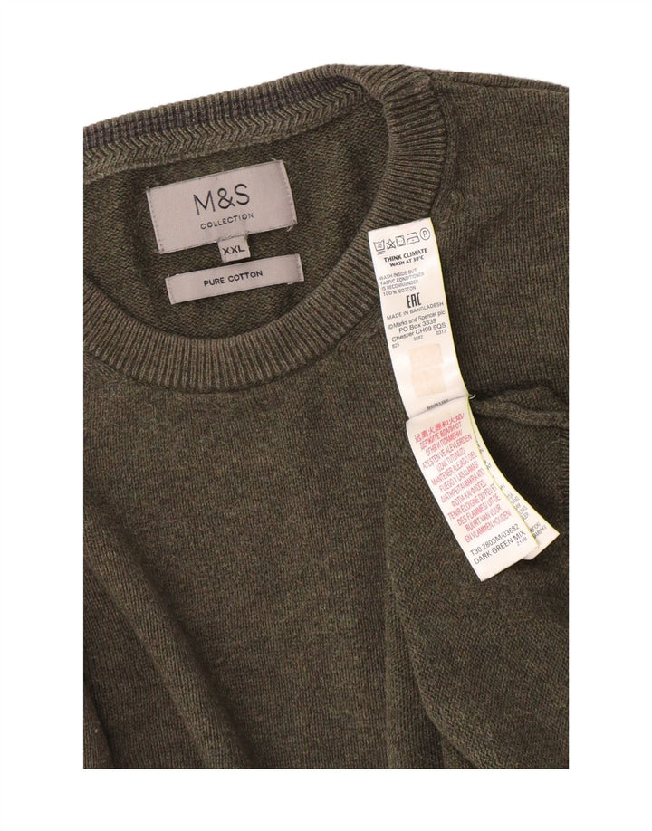 Marks & Spencer Herre sweater med rund hals 2XL Khaki Bomuld