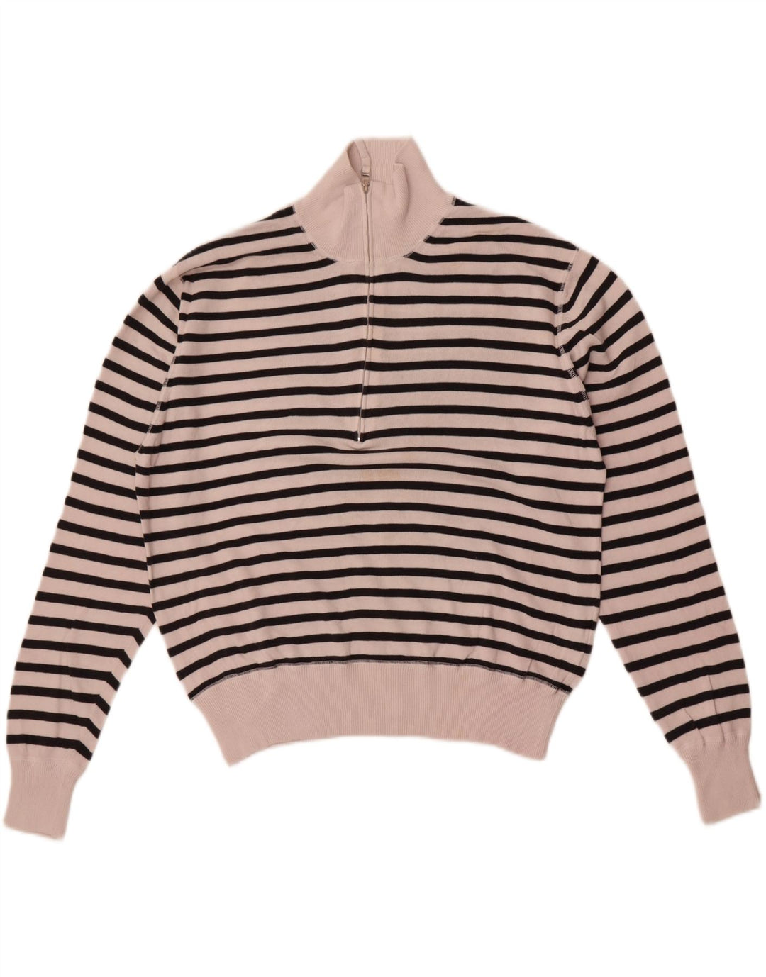 Slam Womens Zip Neck Jumper Sweater UK 14 Medium White Striped Cotton