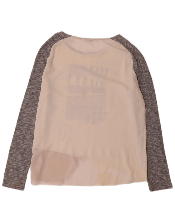 Zara Womens Graphic Top Long Sleeve UK 16 Large White Colourblock