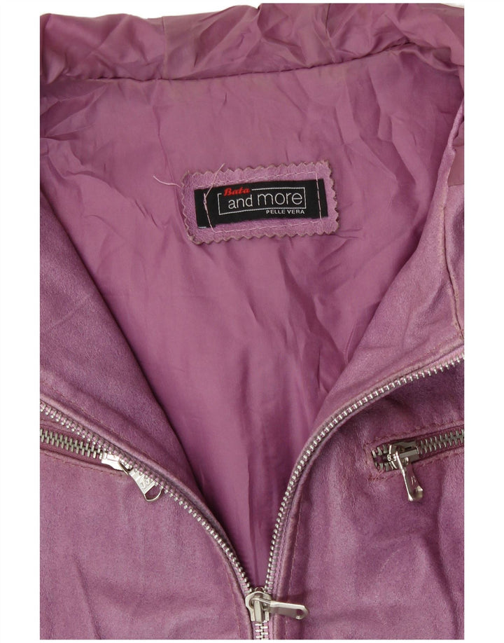 BATA AND MORE Womens Crop Hooded Jacket UK 12 Medium Purple Leather