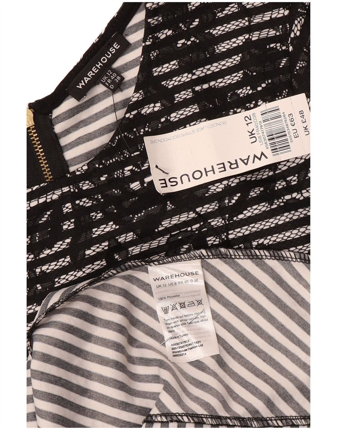 Warehouse Womens Bodycon Dress UK 12 Medium Black Floral Polyester