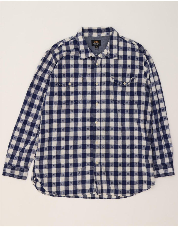 Lee Mens Loose Fit Shirt XL Navy Blue Check Cotton