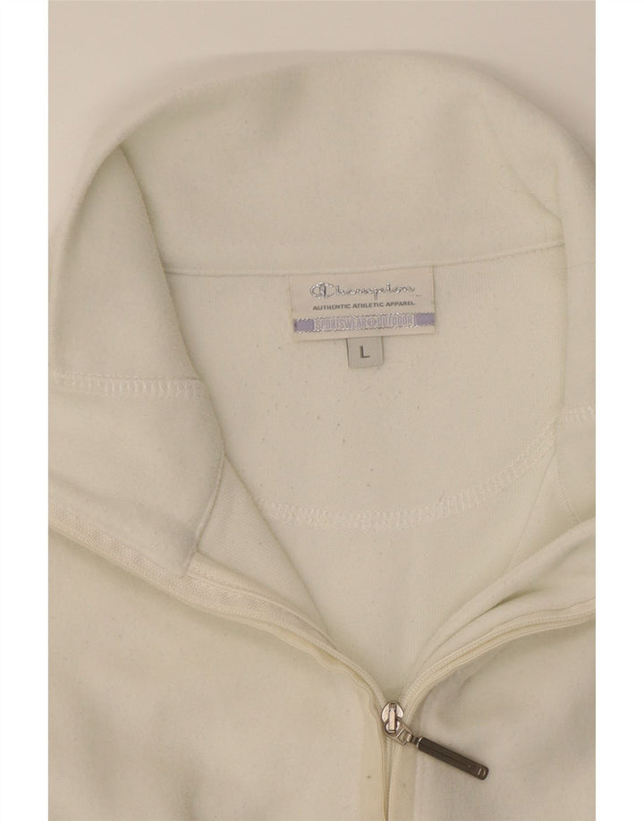 CHAMPION Womens Zip Neck Fleece Jumper UK 16 Large White Polyester Vintage Champion and Second-Hand Champion from Messina Hembry 