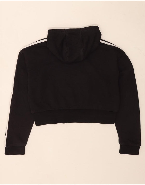 Adidas Girls Crop Graphic Hoodie Jumper 11-12 Years Black Cotton
