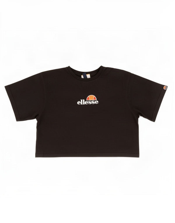 T-shirt grafica corta da donna Ellesse Top UK 10 piccola in cotone nero