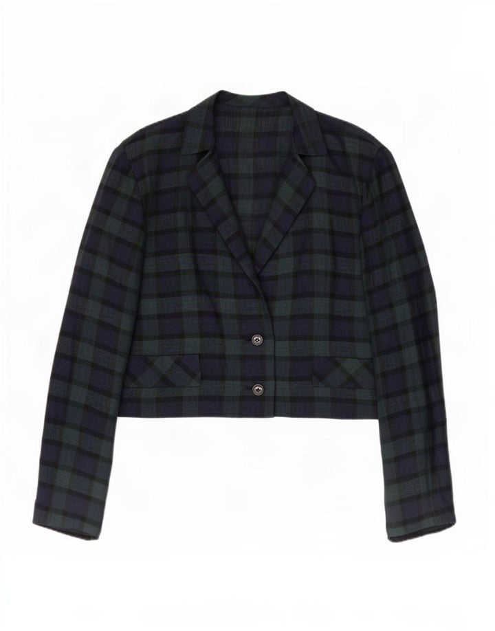 vintage Femme 2 Bouton Blazer Veste UK 14 Moyen Vert Check