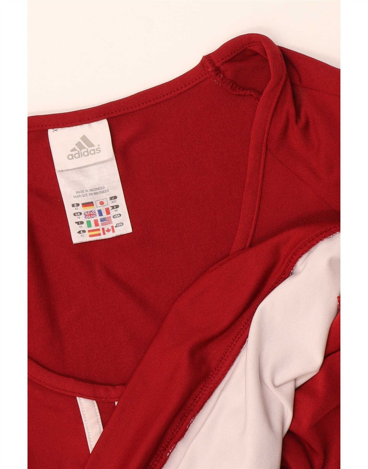 Adidas Dame T-Shirt Top UK 16 Stor Rød Polyamid