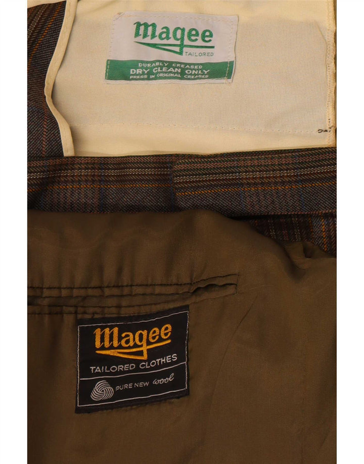 Magee Costume 2 boutons pour homme UK 38 Medium W32 L32 Marron à carreaux en laine vierge