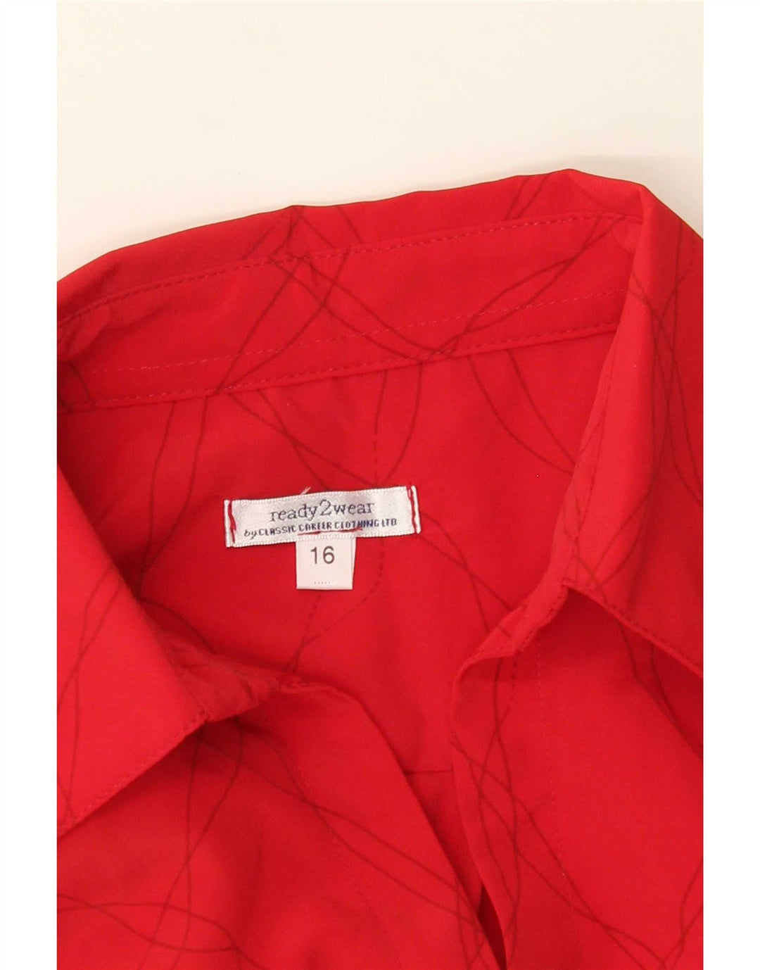 vintage Femmes Motif Abstrait Chemise Blouse UK 16 Grand Polyester Rouge
