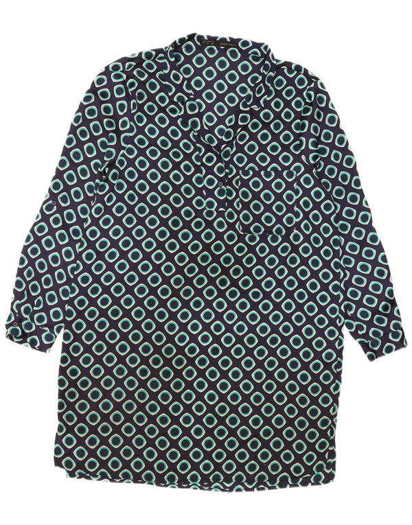 Abito a trapezio a maniche lunghe da donna Zara UK 16 Large blu navy geometrico